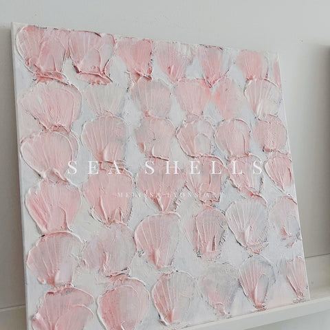 Pink seashells / textured seashell coastal artwork