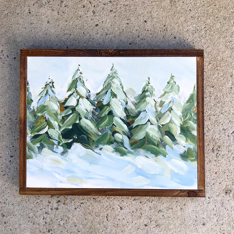 Acrylic Painting Art On 11x14 Canvas Board Winter Snow Scene Chinn Tree  Fence
