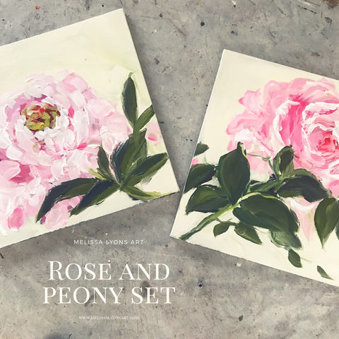 set of 2 canvas/ Peony and Rose